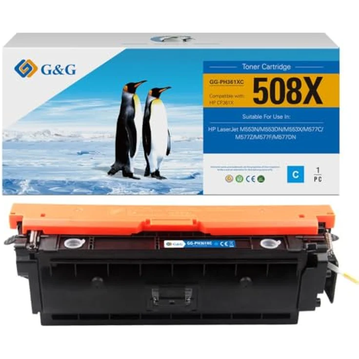 G&G XL-Toner kompatibel mit HP CF361X/508X, Cyan, hohe Reichweite für zuverlässige Druckqualität – Bild 1
