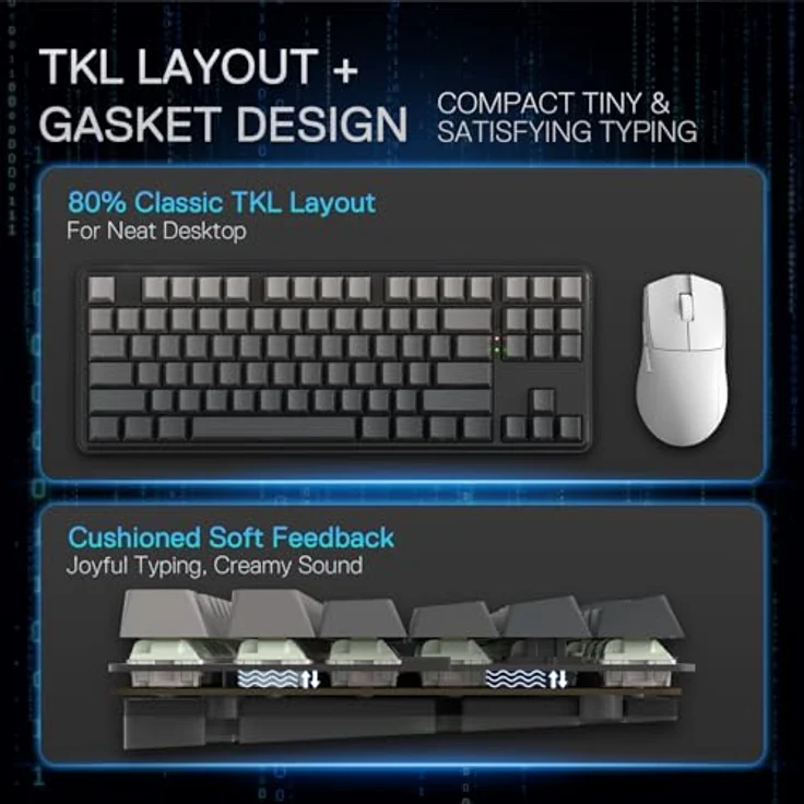 Redragon K707 PRO GB 80% Gasket RGB Gaming-Tastatur, kabellose TKL-Metall-Tastatur mit Hot-Swap, PBT-Gradient-Keycaps und Geräuschdämpfungsschaltern – Bild 3