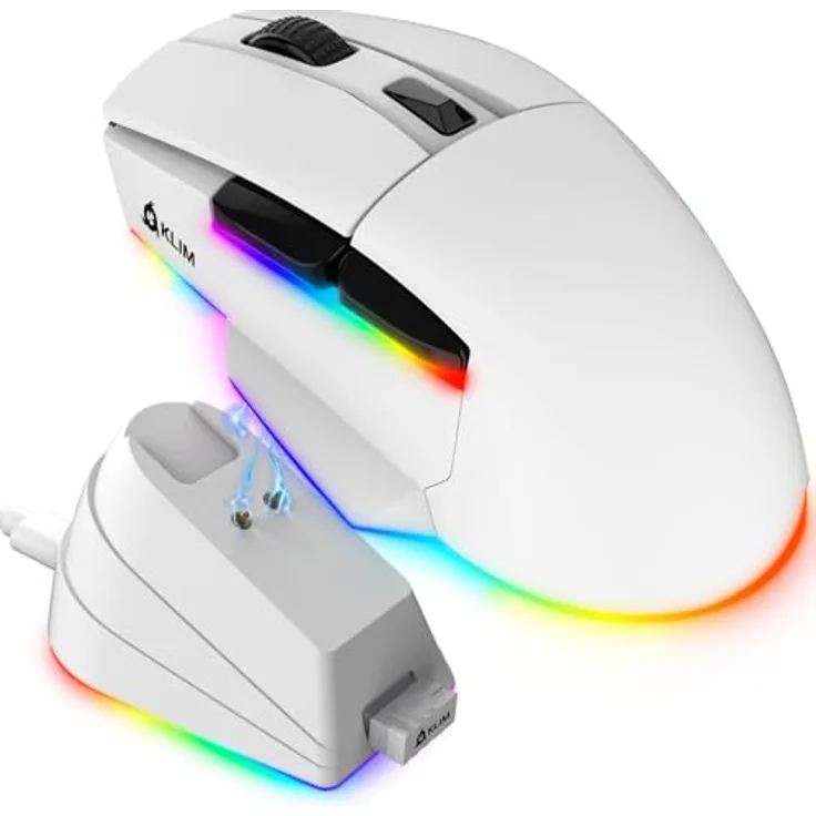 KLIM Blaze X RGB + NEU 2023 kabellose Gaming-Maus + Ladestation + Bis zu 12000 DPI + PC, PS5, PS4, Mac + Weiß