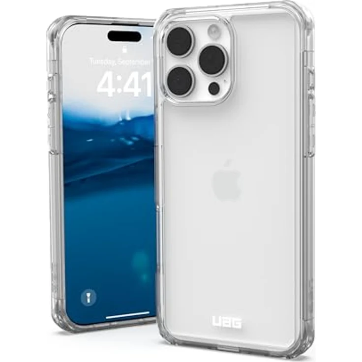 URBAN ARMOR GEAR Plyo Case kompatibel mit Apple iPhone 16 Pro Max Hülle (Wireless Charging kompatibles Cover, Sturzfeste Air-Soft Ecken, Erhöhter Rand) Ice (transparent) – Bild 1