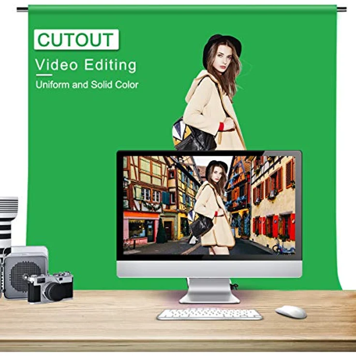 Heysliy Grüner Bildschirm Hintergrund mit Ständer, 2 x 2 m, 1,5 x 2 m, GreenScreen Fotografie Hintergrund Kit für Gaming, Fotostudio, Stream, Chroma Key – Bild 5