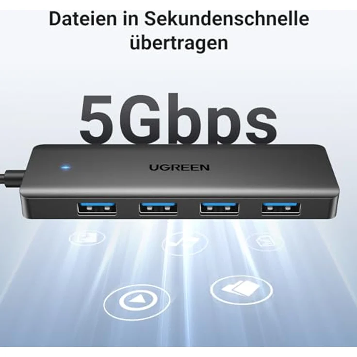 UGREEN 4-Port USB 3.0 Hub, 5Gbps Datenübertragung, Kompatibel mit MacBook, iMac, Surface, Dell, Thinkpad, tragbar und leicht mit 60cm Kabel – Bild 3