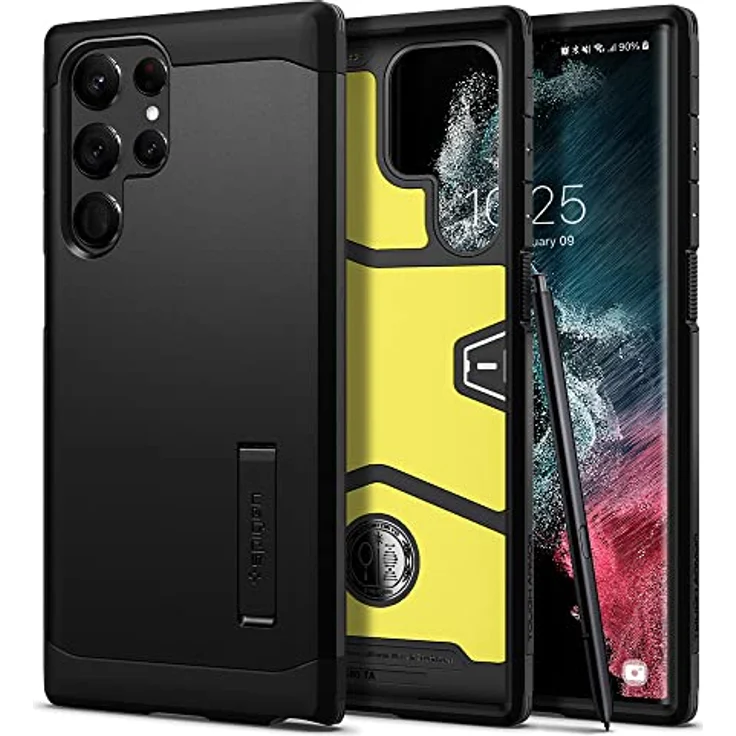 Spigen Tough Armor Hülle Kompatibel mit Samsung Galaxy S22 Ultra -Schwarz, Doppelschichtige Schutzhülle mit Kickstand und Eckschutz – Bild 1