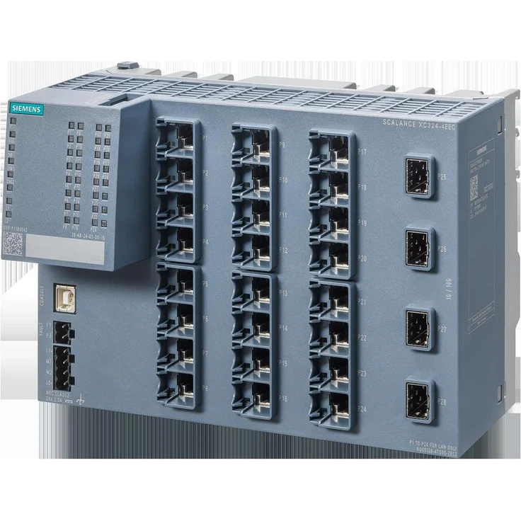 Siemens SCALANCE XC324-4, Managed Layer 2 IE Switch mit 24 Ports (10/100/1000 Mbit/s) und 4 SFP+ Ports, Platzsparend und flexibel
