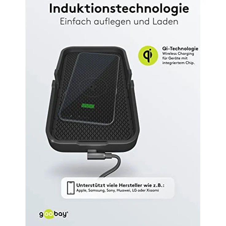 Goobay Kabelloses Kfz-Schnellladegerät 15 W, Schwarz (60471) – Bild 6
