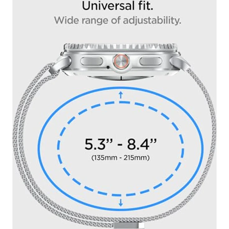 Spigen Metal Fit (Steel), Uhrenarmband aus hochwertigem Edelstahl mit verstellbarem Magnetverschluss, Silber – Bild 3