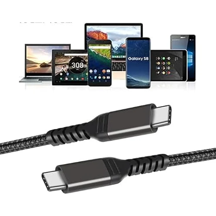 INF USB-C zu USB-C Kabel, 5A/20V PD 100W Ladegerät, geflochtenes Nylon, schwarz, 2 m – Bild 2