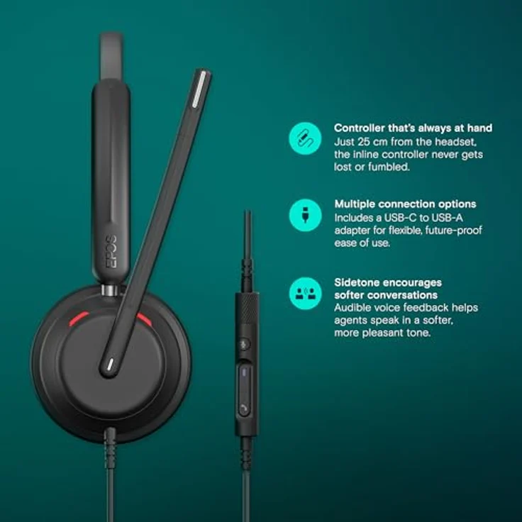 EPOS Impact 760 Büro-Headset: Premium Doppelseitiges, Rauschunterdrückendes USB-C Headset mit Adaptivem Beamforming-Mikrofon, AI, ActiveGard Schutz, Busylight, Lederimitat-Ohrpolster – Bild 3