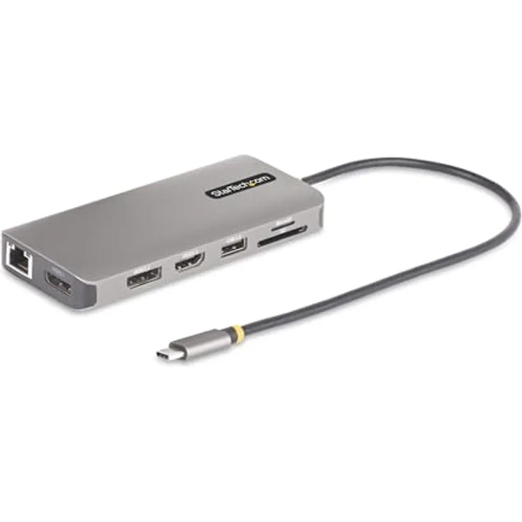 StarTech.com DREI Monitor USB-C Multiport Adapter, 2X 4K 60Hz + 4K 30Hz HDMI & DP, 4X USB-A, 100W, GbE, Laptop Dockingstation, Aluminiumgehäuse