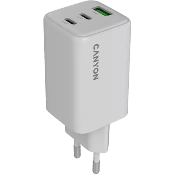 Canyon CU65ACC GaN 65W PD, 3-Port USB Ladegerät (USB-A/USB-C), kompakt, Weiss