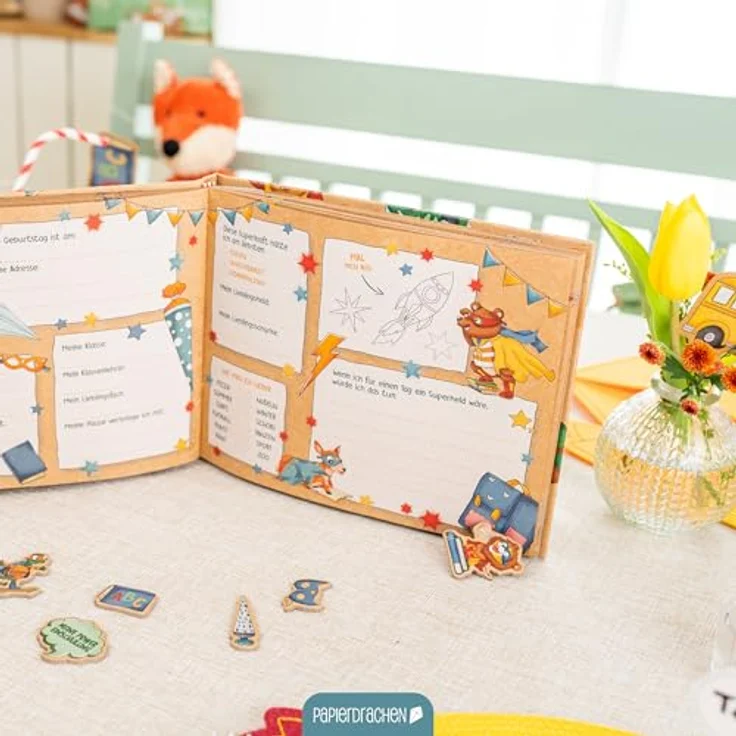 Papierdrachen Freundebuch für Kinder, Superhelden Tiere, 64 Seiten, Hardcover, buntes Design für 27 Freunde, ideale Geschenkidee zur Einschulung – Bild 5