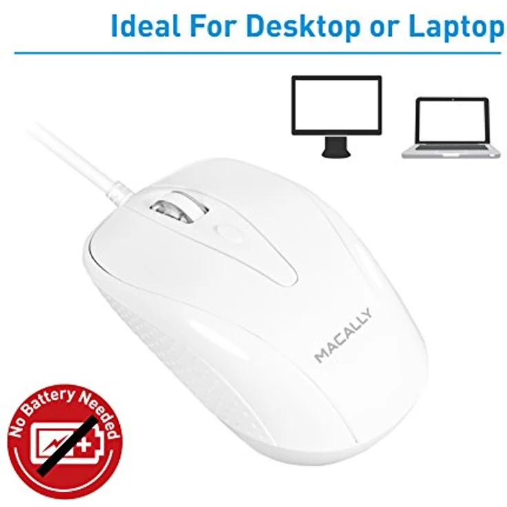 May UCTURBO, MacBook Maus USB C, optisch mit Kabel, Mouse für USB-C Notebook und Laptop, weiß - grau – Bild 6