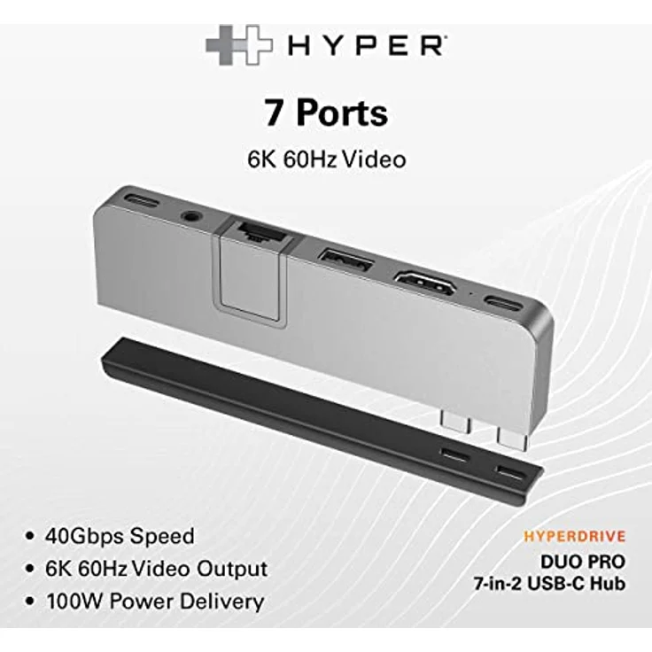 HyperDrive USB-C-Hub, Best Mac USB-C Dual-Hub-Adapter für MacBook Pro13 15 16 Zoll & MacBook Air, 7in2: Typ-C 100W PD, USBC 40 Gbit/s Daten, 4K HDMI, microSD/SD-Kartenleser, 2 x USB 3.1 – Bild 2