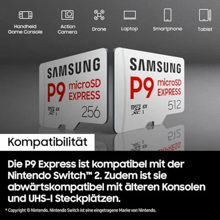 Samsung P9 Express microSD Express-Karte, 512GB für Nintendo Switch 2, 800 MB/s Lesen, 4K UHD, robust und wasserfest – Bild 4