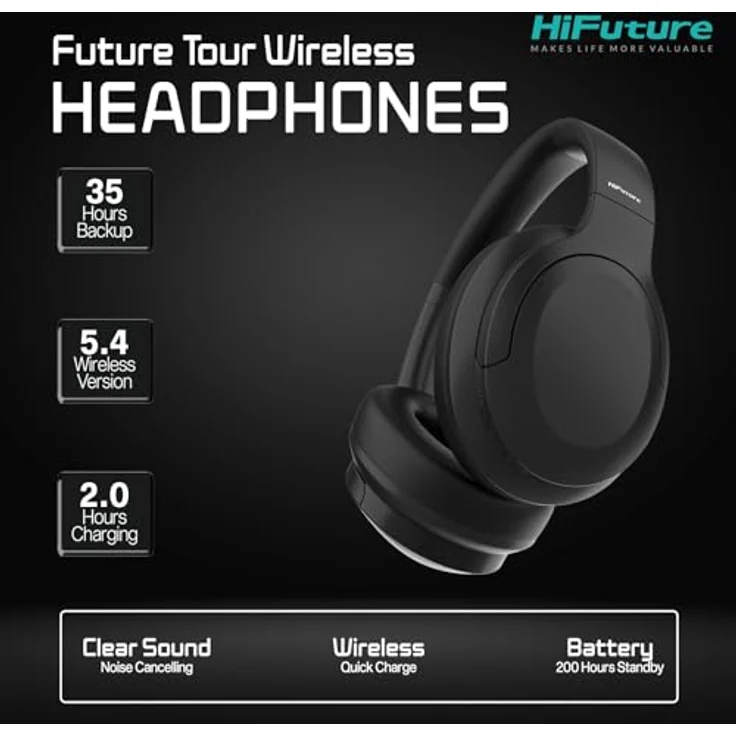 HiFuture Headphones Future Tour (black) (Kabellos), Kopfhörer, Schwarz, Silber – Bild 2