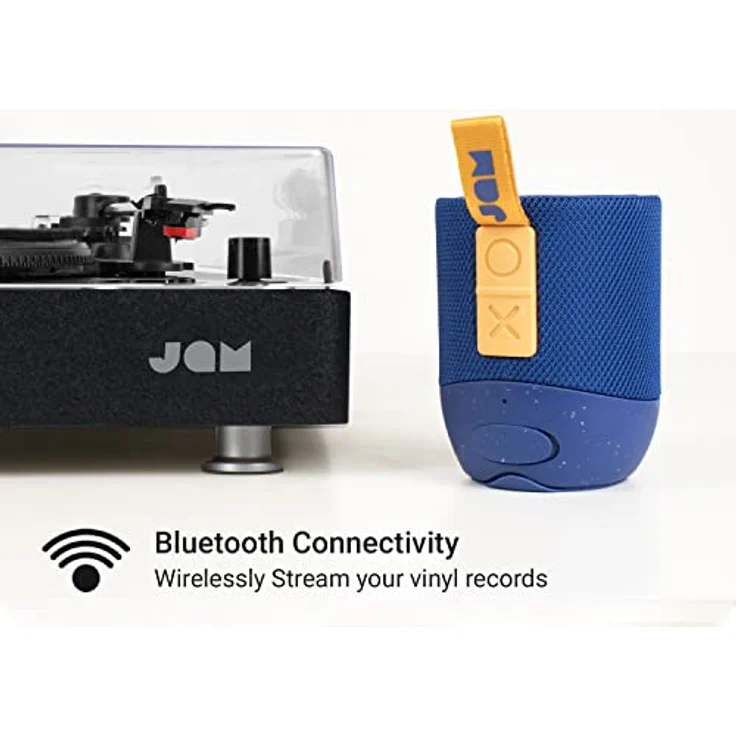 Jam Spun Out Bluetooth Plattenspieler, Vinyl Plattenspieler, 3-fach Riemenantrieb für erstklassigen Sound, Bluetooth-Funktion, Kopfhörerausgang und Aux-Eingang, inklusive Staubschutzhülle, schwarz – Bild 5