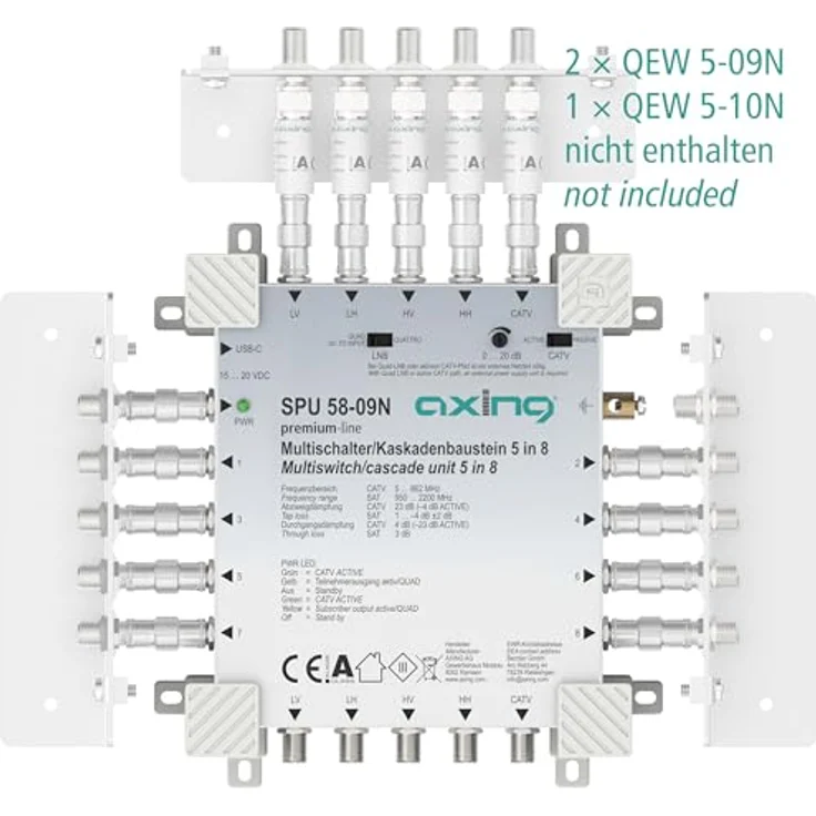 Axing SPU 58-09N Multischalter für 8 Teilnehmer, kaskadierbar, aktiv, Quad-LNB-tauglich, Kabel-TV-fähig mit Energiespar-Schaltung – Bild 3