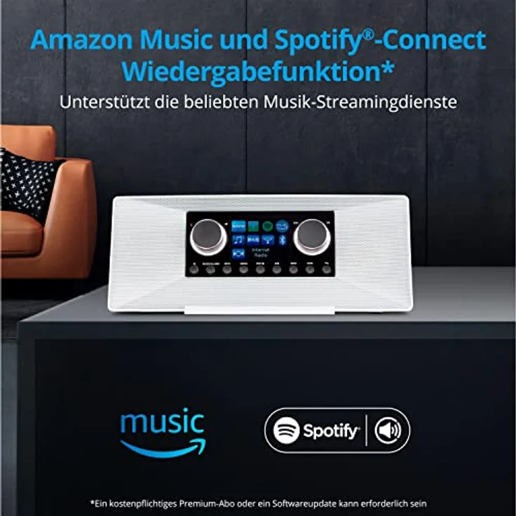MEDION P85333 Internetradio mit DAB+ (WLAN, UKW, Spotify Connect, Amazon Music, USB, Kopfhörer-Anschluss, AUX, Stereo Line-Out Cinch, Sleep Timer) weiß – Bild 4