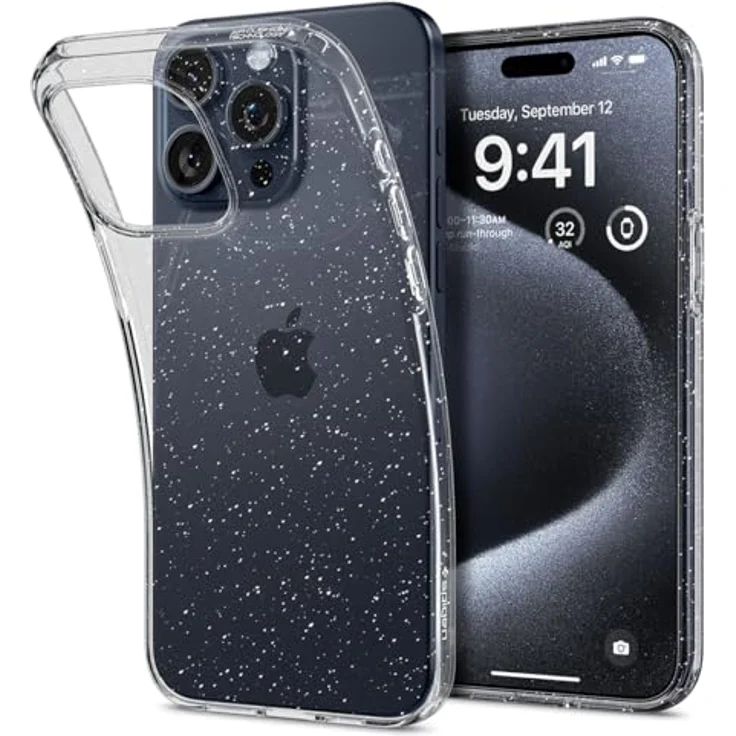 Spigen Liquid Crystal Glitter Hülle Kompatibel mit iPhone 15 Pro - Crystal Quartz, Transparentes TPU Material mit Glitzer - Display- und Kamera-Schutz, Air Cushion Technologie, Kristallklare Eleganz – Bild 1