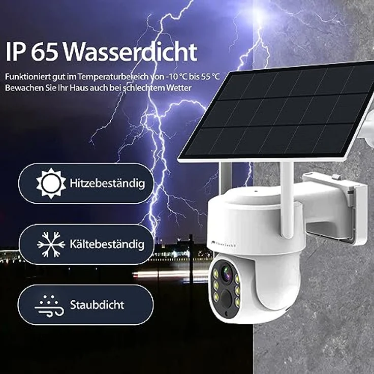 VisorTech Überwachungskamera DSC-502.cam mit Solarpanel, 2K-Funk-Pan-Tilt-Kamera, Solar Überwachung, außen, 4-MP-Sensor, IP66, weiß – Bild 3