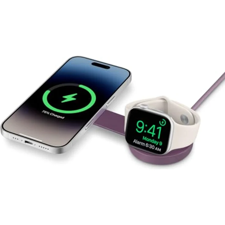 Twelve South ButterFly SE 2-in-1 Qi2 kabelloses Ladegerät in Pink – Für iPhone, Apple Watch und AirPods – Inklusive geflochtenem USB-C-Ladekabel – Ultrakompakt und reisefreundlich – Bild 1