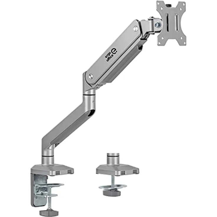 Ergo Office ER-447 1-Fach Monitorhalterung mit Gasfeder 17"-32" Doppelarm Tischhalterung Monitorarm Schwenkbar Neigbar Drehbar VESA 75x75 100x100 bis 10kg Aluminium