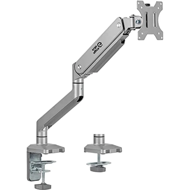 Ergo Office ER-447 1-Fach Monitorhalterung mit Gasfeder 17"-32" Doppelarm Tischhalterung Monitorarm Schwenkbar Neigbar Drehbar VESA 75x75 100x100 bis 10kg Aluminium – Bild 1