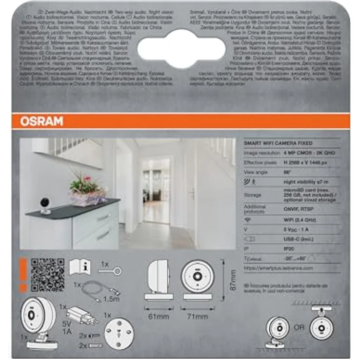 Osram SMART+ WIFI CAMERA FIXED, Netzwerkkamera mit 2560 x 1440 Pixeln, App-Fernzugriff, kompatibel mit Amazon Alexa, Weiss – Bild 7