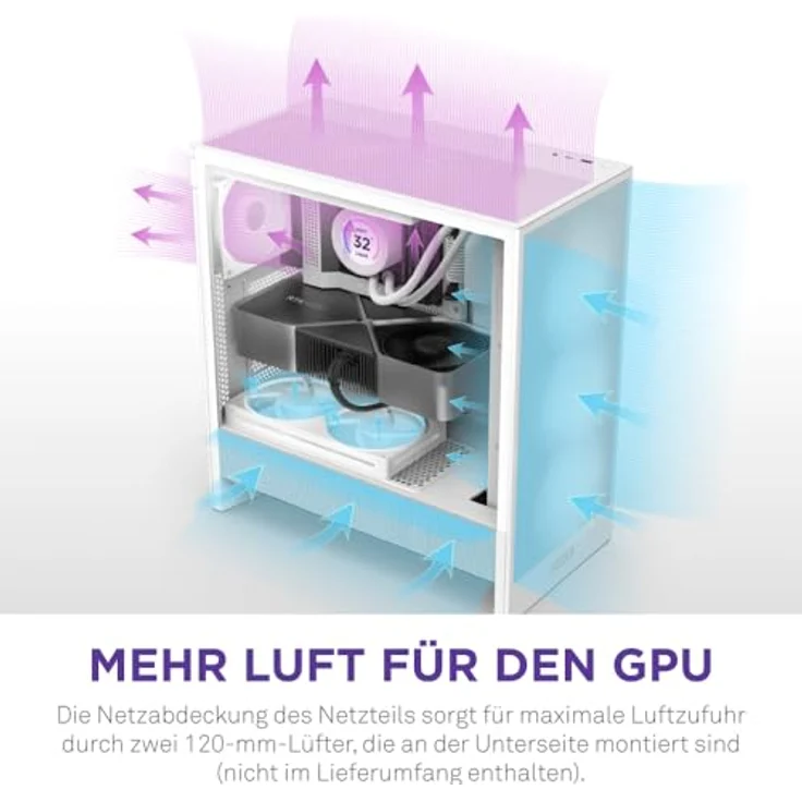 NZXT H5 Flow RGB 2024 ATX-Mid-Tower-PC-Gaming-Gehäuse - Hoher Luftstrom - F360 RGBCore-Lüfter - 360mm & 240mm Kühlerhalterung - Weiß – Bild 3