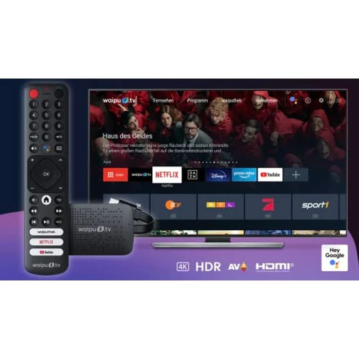 waipu.tv 4K Stick | Inkl. Fernbedienung mit Schnellwahltasten (mit TV-Steuerungstasten) | Fernsehen über WLAN | HDMI | 4K | HDR – Bild 2