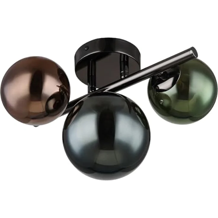 GLOBO LIGHTING Deckenleuchte Metall grau matt Glas Kugel bronze petro grün, 3 flammig 3x G9 LED warmweiß 28,5 x 23,5 x 20,5 cm – Bild 1