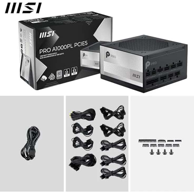 MSI PRO A1000PL PCIE5, 1000 Watt Netzteil mit 80 PLUS Platinum, ATX12V 3.1, aktive PFC, 120 mm – Bild 7