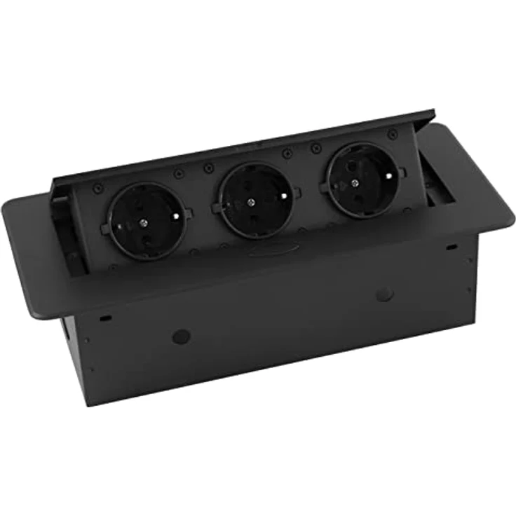 MC POWER Tisch-Einbausteckdose TS-03S 3-Fach Steckdose schwarz mit 1,8m Kabel, 267x120x68mm – Bild 1
