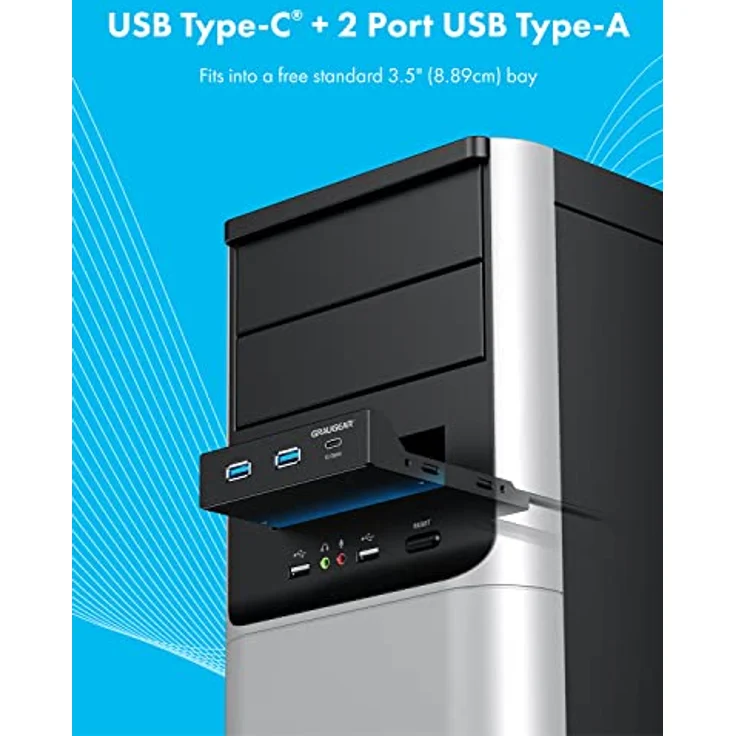 GRAUGEAR | USB3.2 Gen2 2x2 20Gbps USB-C Front-Panel in 3,5 Zoll | Type-C® bis zu 20 Gbit/s + 2X USB-A bis zu 5Gbit/s | Key-A 20-pin & 19-pin Header | Metall PC-Frontblende | G-MP01 – Bild 2
