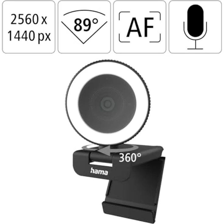 Hama C-850 Pro Webcam 2560 x 1440 Pixel Klemm-Halterung, Standfuß, Stereo-Mikrofon – Bild 4