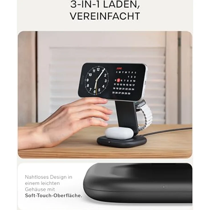 SATECHI 3-in-1 Qi2 Kabellose Induktive Ladestation – 25W Magnet-Schnellladegerät für iPhone 17, Apple Watch Series 11 & AirPods – Faltbare Ladestation mit 45W USB-C Ladeadapter – Space Schwarz – Bild 2
