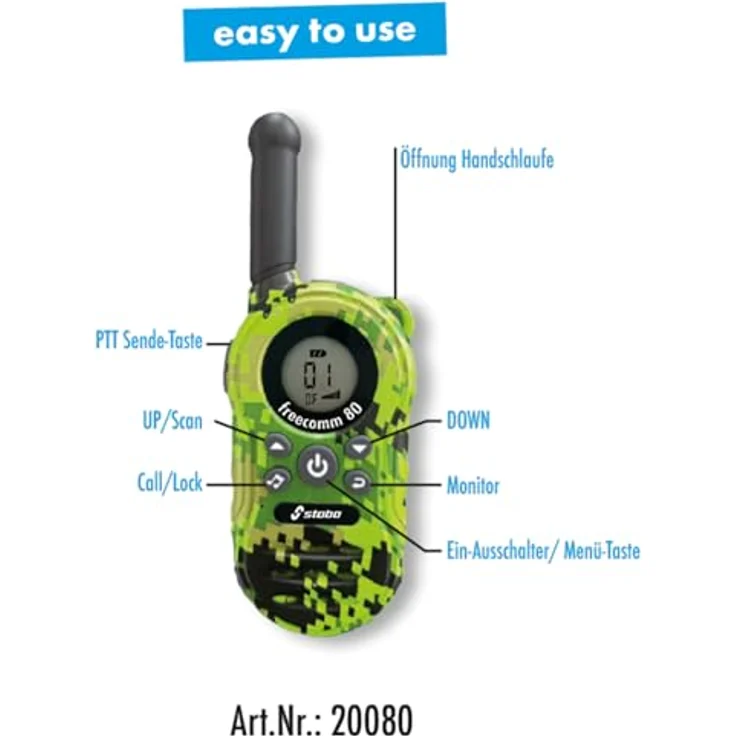 Stabo Elektronik 20080 Freecomm 80, Funkhandy-Set mit LCD-Display, 2 Walkie Talkies für kurze Distanzen, Reichweite bis 5 km – Bild 3