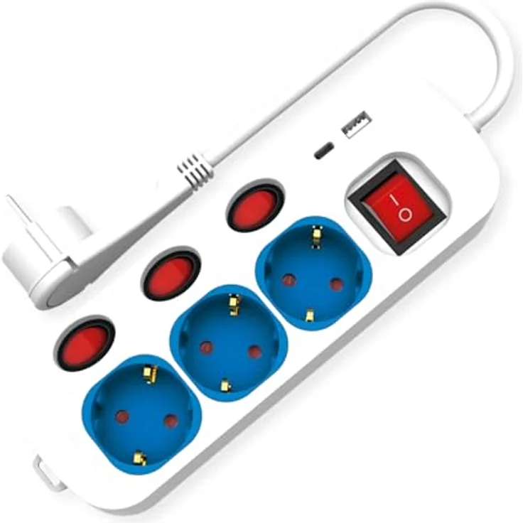 ROLINE 3-fach Steckdosenleiste mit Schalter (Kabellänge 1.5 m), + Fast Charger, 1x USB A+C, weiß – Bild 2