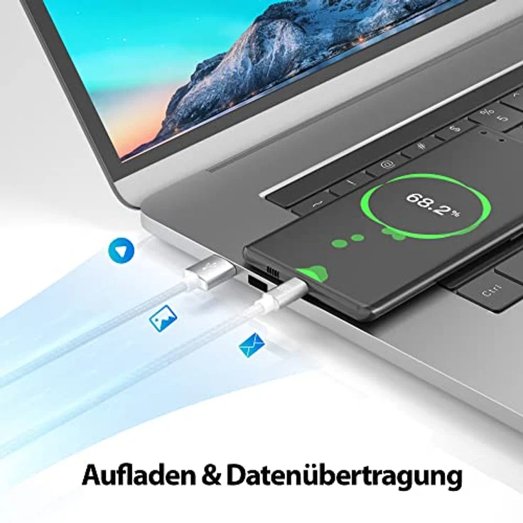 JAMEGA 3m Premium Micro USB Kabel | Nylon geflochtenes Ladekabel mit 2,4A Schnellladung für Android Geräte – Weiß – Bild 3