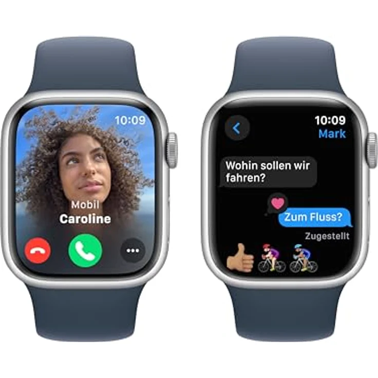 Apple Watch Series 9 GPS, 41 mm Aluminiumgehäuse Silber, Sportarmband Sturmblau – S/M – Bild 4