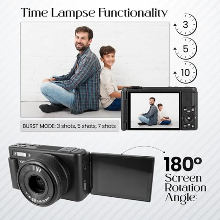 Yashica Kyocera YASHICA City 100 Digitalkamera (Schwarz) mit 13 bis 72 MP Auflösung und 4K Videoaufnahme – Bild 5