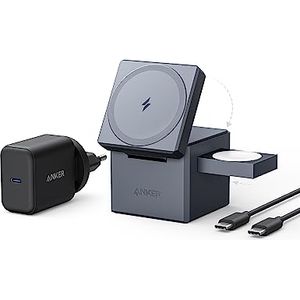 Bild für Anker 3-in-1 Cube mit MagSafe, 15W kabellose Höchstladeleistung, Kompatibel mit iPhone 14/13 / 12 Serien, Apple Watch Serie 1-7 / SE, und AirPods Pro / 3/2 (Inklusive 30W Netzteil)