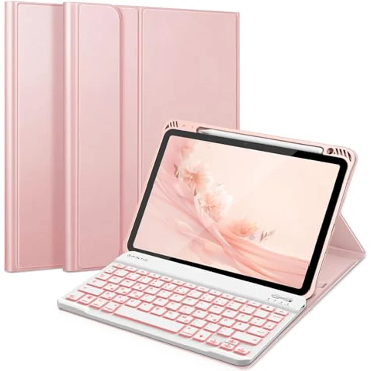 Fintie Tastatur Hülle für iPad Air 11" 2024, iPad Air 5 2022/ iPad Air 4 Hülle mit Tastatur 10.9" - Roségold, Magnetisch Abnehmbarer Keyboard mit DIY Hintergrundbeleuchtung, Deutsches QWERTZ Layout – Bild 1