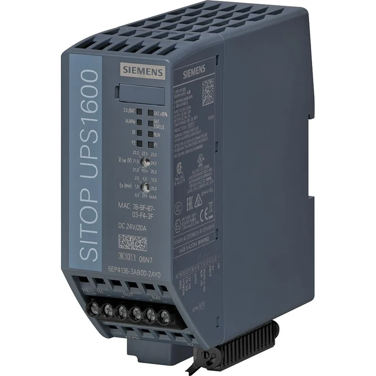 Siemens SITOP UPS1600 EX, Online-Doppelwandler USV mit Ethernet/PROFINET, 24 V/DC 20 A, intelligentes Batteriemanagement