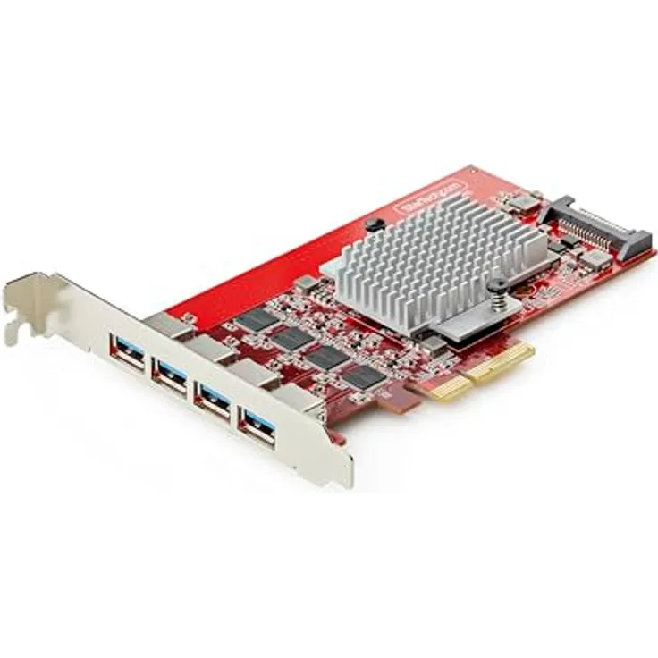 StarTech 4-Port USB-A 10Gbps PCIe Karte, PCI Express 3.0 Erweiterungskarte mit 4 unabhängigen USB 3.2 Controllern und SATA Zusatzstromversorgung