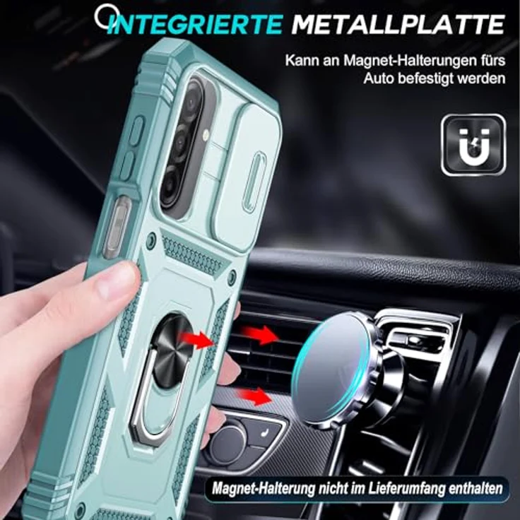 LeYi Fallschutz Hülle für Samsung Galaxy A17 5G, Slide Kameraklappe mit 2 Hartglasfolien, Metallständer, robustes grünes Cover – Bild 4