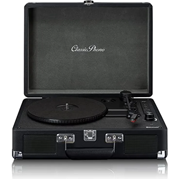 Classic Phono TT-115 Plattenspieler - Kofferplattenspieler - Bluetooth - USB - 3 Geschwindigkeiten - Direktaufnahme auf USB ohne PC - Riemenantrieb - schwarz