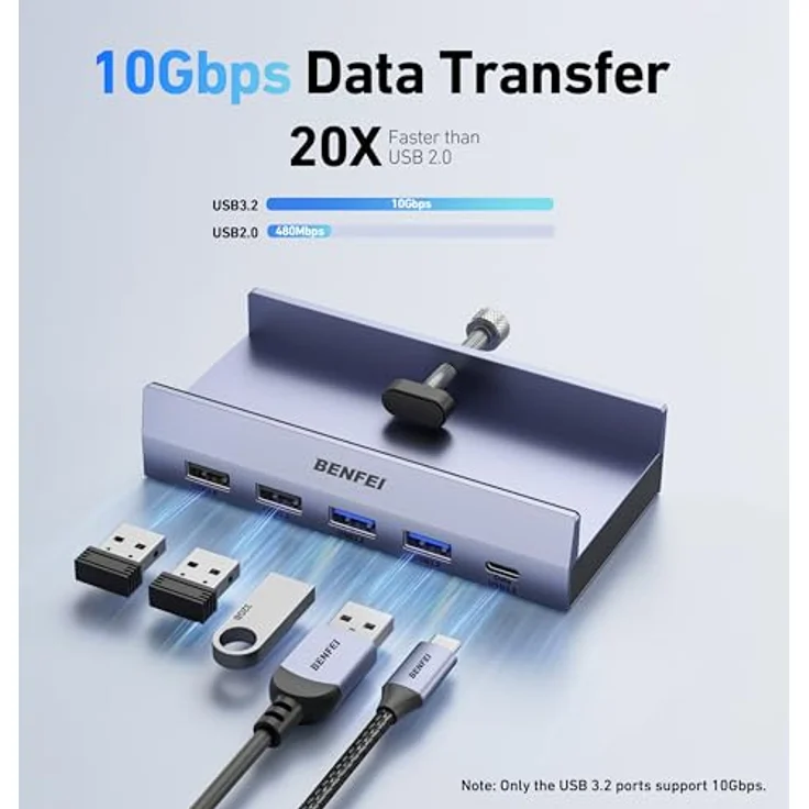 BENFEI 8-in-1 USB C Hub mit sicherer Klemmfunktion, 4K@60Hz HDMI, Gigabit Ethernet, 100W PD, 10Gbps USB-C/USB-A 3.2, kompatibel mit MacBook, iPad Pro, iMac, S23, XPS17 – Bild 3