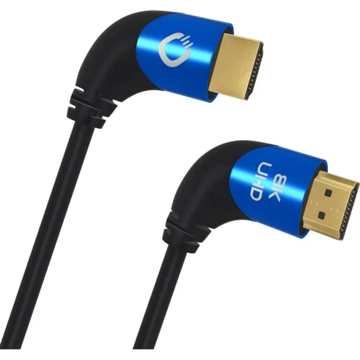 OEHLBACH Shape Magic 90 UHD - 8K Ultra High Speed 2.1 HDMI-Kabel - zertifiziert 48 Gbps (90 Grad Winkelstecker, OFC Kupfer, 4K@120Hz, 8K@60Hz, eARC, dynamisches HDR) schwarz 2m