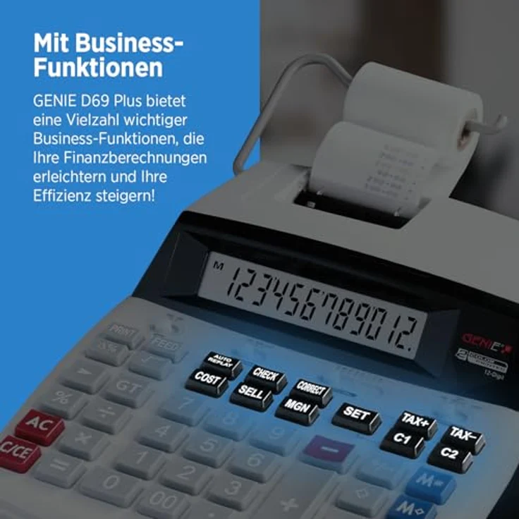 Genie D69 Plus Druckender Tischrechner (Netzteil, 12-stelliger Rechner, rot und schwarz Druck (Tintenroller)) – Bild 5